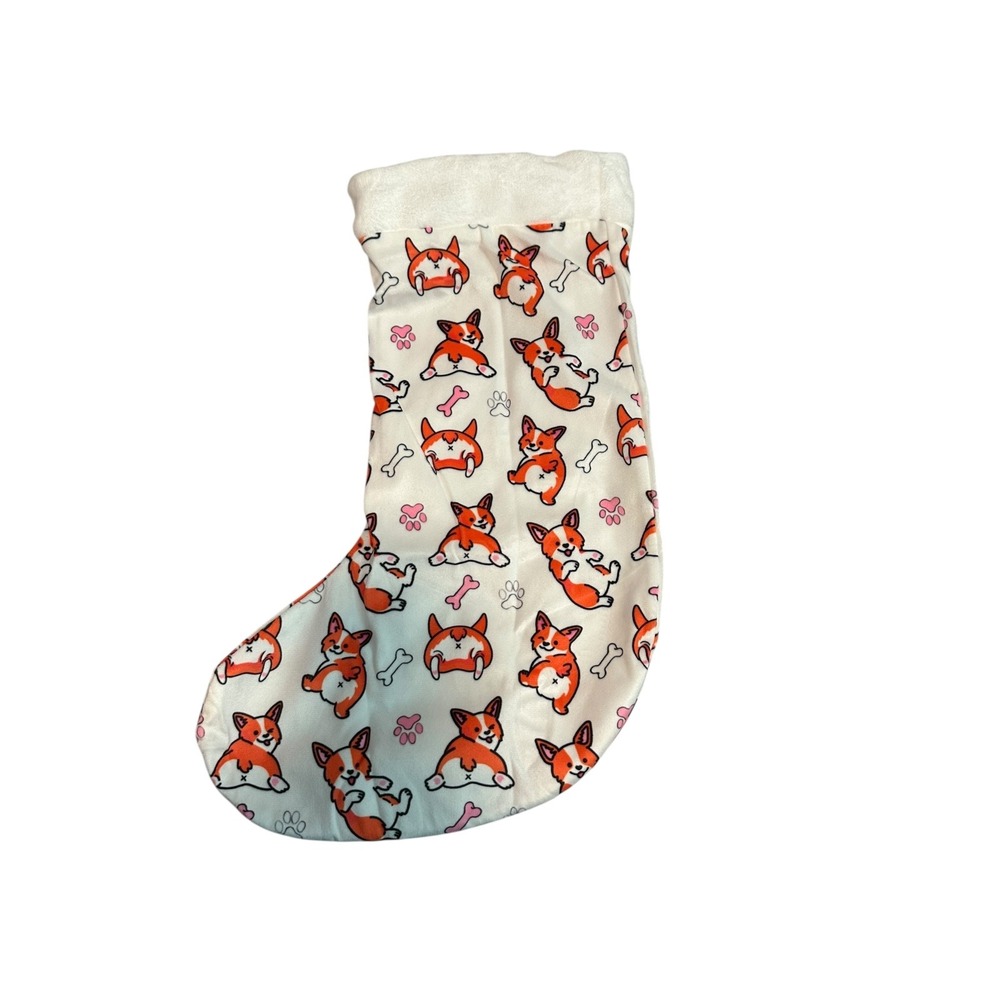 Corgi Christmas Stocking 17" Dog Paw Bone Print Holiday Decor Pet Lover Gift